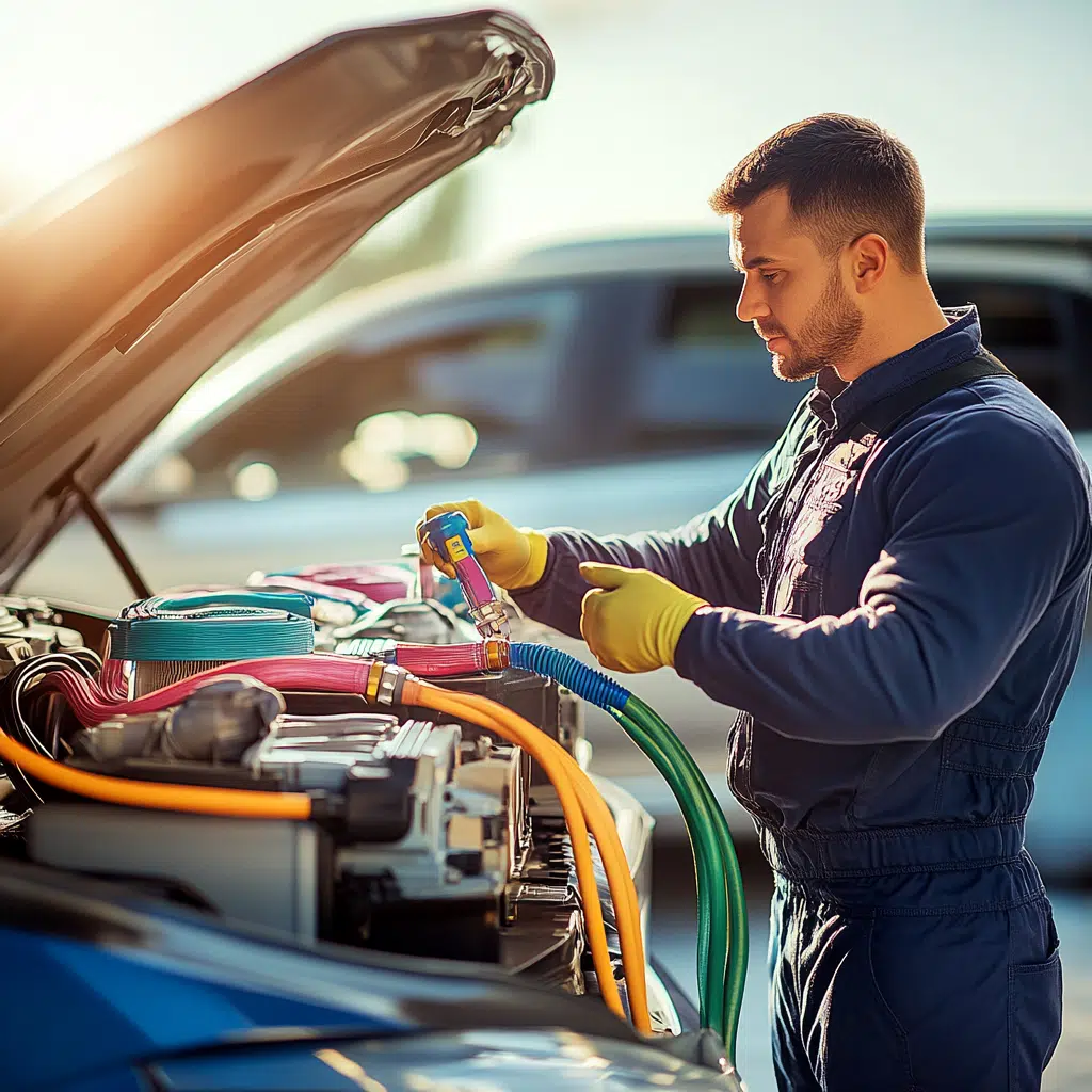 Naplnění autoklimatizace u letiště Vaclava Havla